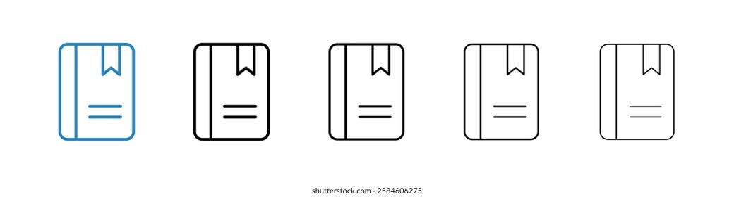 Book bookmark icons in five different stroke sizes