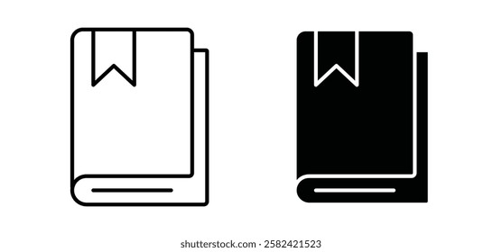 Book bookmark icons pack vectors in black flat and strokes