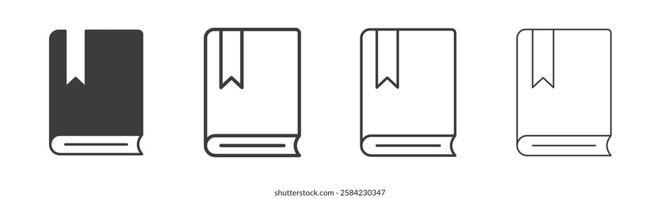 Book bookmark icons set. Liner outlined and flat black color