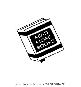 A book with a bookmark. Inscription. Read more books. Black and white vector illustration.