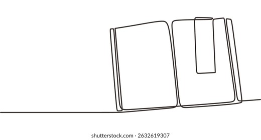 Book bookmark one line art. Education knowledge learning study. Reading literature library vector.