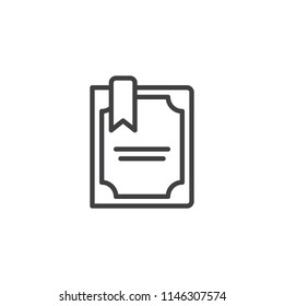 Book with bookmark outline icon. linear style sign for mobile concept and web design. Diary simple line vector icon. Symbol, logo illustration. Pixel perfect vector graphics