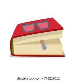 Book with a bookmark from a pencil. Vector cartoon illustration