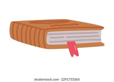 Book with bookmark. School education, bookstore, library cartoon vector illustration