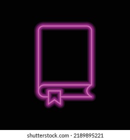 Book with bookmark simple icon vector. Flat design. Purple neon on black background.ai
