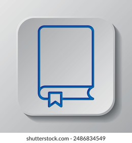 Libro con marcador simple Vector de iconos. Diseño plano. Diseño de corte de papel. Símbolo azul cortado con sombra. Insignia gris Botón, fondo gris.ai