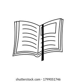 book with bookmark vector icon. Doodle illustration for printing, backgrounds, covers, packaging, greeting cards, posters, stickers, textile and seasonal design. Isolated on white background.