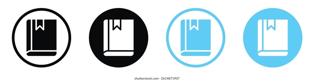 Book bookmark vector icons in black and blue colors