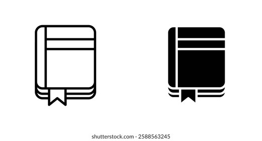 Book bookmark vectors icons set in filled and strokes on white background