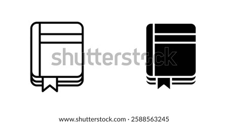 Book bookmark vectors icons set in filled and strokes on white background