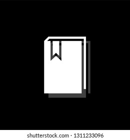 Book with bookmark. White flat simple icon with shadow
