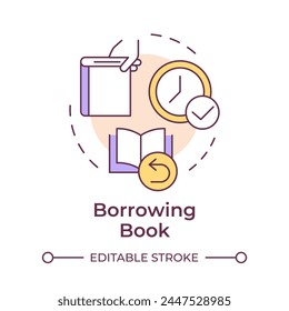 Book borrowing multi color concept icon. Lending services, resource sharing. Reading culture. Round shape line illustration. Abstract idea. Graphic design. Easy to use in infographic, blog post