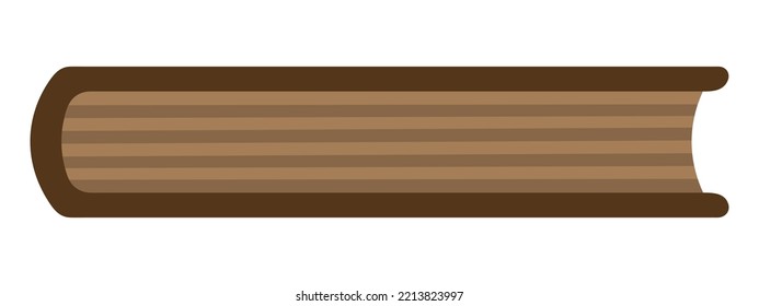 Book. Bottom view. Color vector illustration. Brown cover. School textbook in closed position. Flat style. Isolated background. School theme. Illustration for web design.