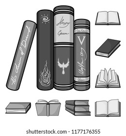 Book bound monochrome icons in set collection for design. Printed products vector symbol stock web illustration.