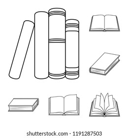 Book bound outline icons in set collection for design. Printed products vector symbol stock web illustration.