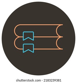 Book bow two color icon outline on dark brown round background.