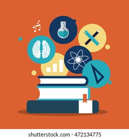 book brain atom pencil flask education learning school icon. Colorful design. Vector illustration