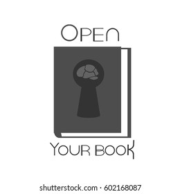  Book with brain and chip on the cover. Motivational words  vector icon  