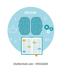 Book with brain. Education concept in flat design