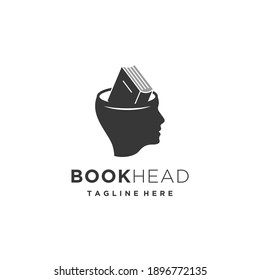 Book brain head logo design vector template. Mind symbol for education.