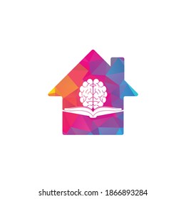 Diseño del logo del concepto de la forma del hogar del cerebro. Concepto de logotipo de combinación de libros y cerebro