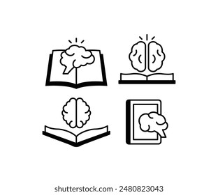 book with brain icons symbol sign vector design black white color simple illustration collection set