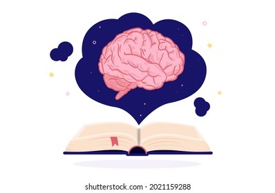 Book and brain - Knowledge and intelligence from reading concept, vector illustration.