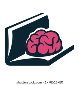 book and brain, library mascot,  smart logo