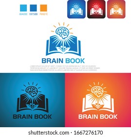 Book brain logo design vector icon symbol 