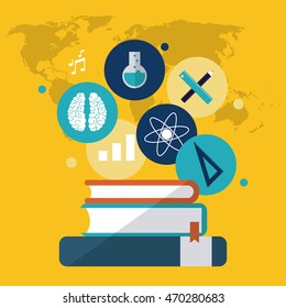 book brain music note flask pencil education learning school icon. Colorful design. Vector illustration