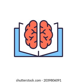 A book with brain RBG color icon. Bookstore thin line vector illustration.