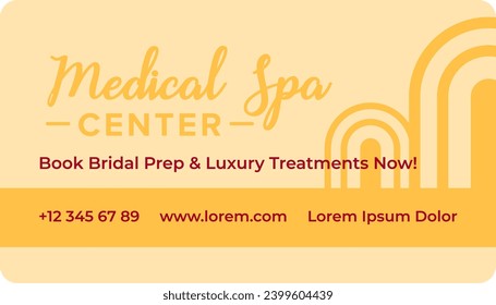 Book bridal prep and luxury treatments now, medical spa center. Company info and phone number for booking procedures. Business or visiting card, advertisement of services. Vector in flat style