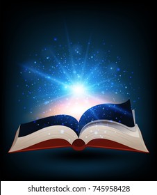 Book with bright light shinning illustration