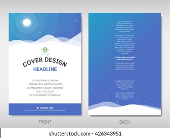 Book, brochure, flyer or report cover template design in moonlight and mountain theme A4 size