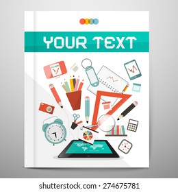 Book - Brochure - Leaflet Layout with School Items - Learn and Study Management Vector Illustration