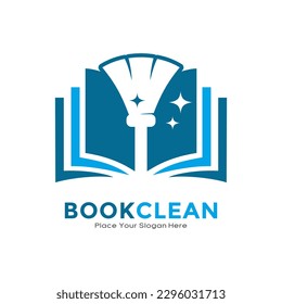 Book broom vector logo design. Suitable for business, education, housekeeping, cleaning and technology