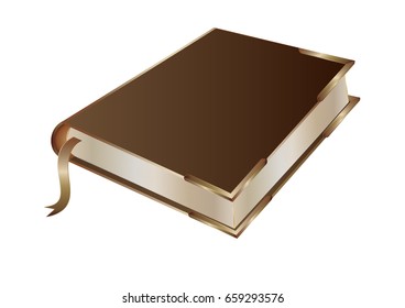 Book, brown, corner decorated with metal, isolated on white background, art creative modern vector illustration