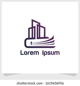 book and building icon logo design vector, education logo design template