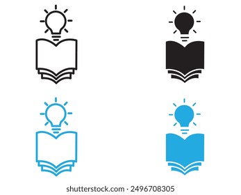 book with bulb icon black and white vector outline sign