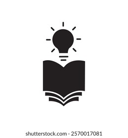 book with bulb icon black and white vector outline sign