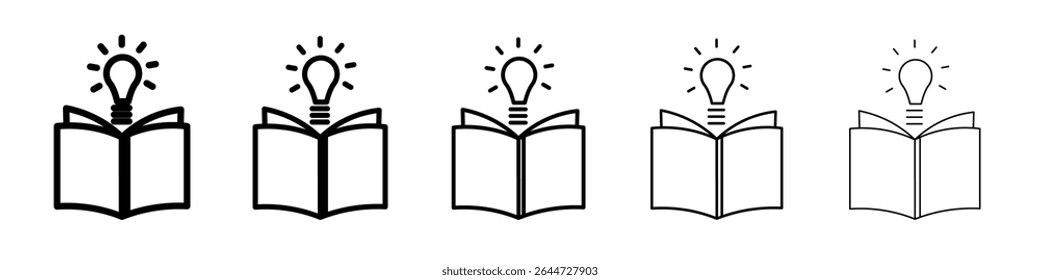 book with bulb icon flat illustration set logo