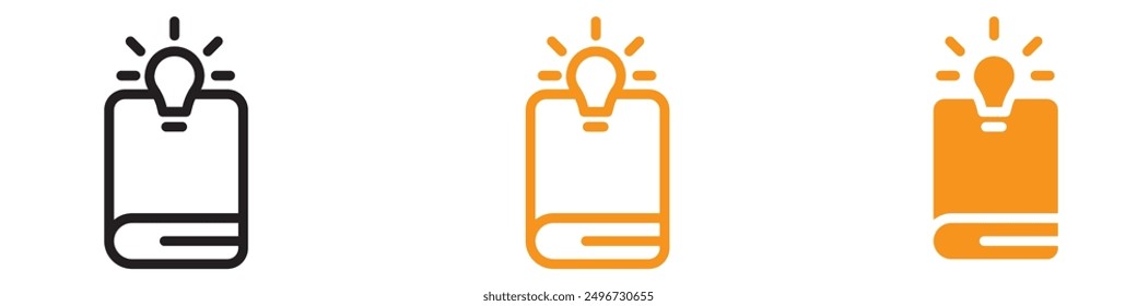 Book with Bulb Icon Set Knowledge and Ideas Illustrations for Education Projects