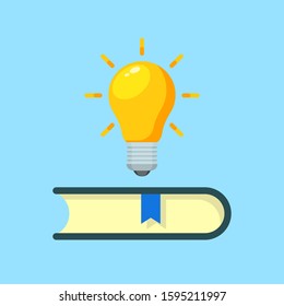 book with bulb and Idea concept flat. vector modern design illustration