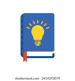 book with bulb like knowledge or education. cartoon flat trend modern info brochure logotype design element isolated on white. concept of business literature publishing or bookstore pictogram or sign