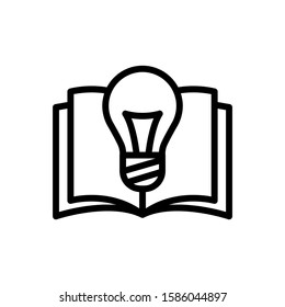 Book and bulb vector icon in outline style on white background