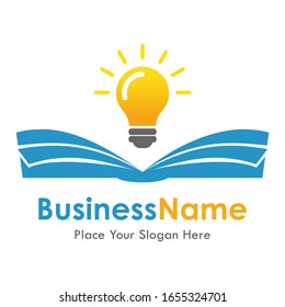Buchen Sie die Logo-Vorlage für die Vektorillustration der Glühbirne. Geeignet für Unternehmen, Bildung und Web