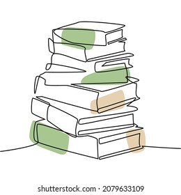 Book bundle one line. School textbooks sketch. Outline vector illustration