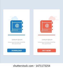 Book, Business, Contact, Contacts, Internet, Phone, Telephone  Blue and Red Download and Buy Now web Widget Card Template. Vector Icon Template background