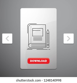 Book, business, education, notebook, school Line Icon in Carousal Pagination Slider Design & Red Download Button