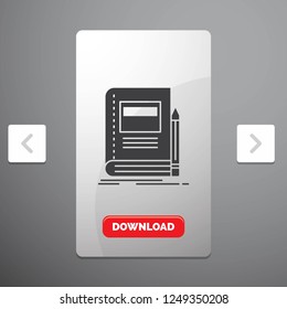 Book, business, education, notebook, school Glyph Icon in Carousal Pagination Slider Design & Red Download Button